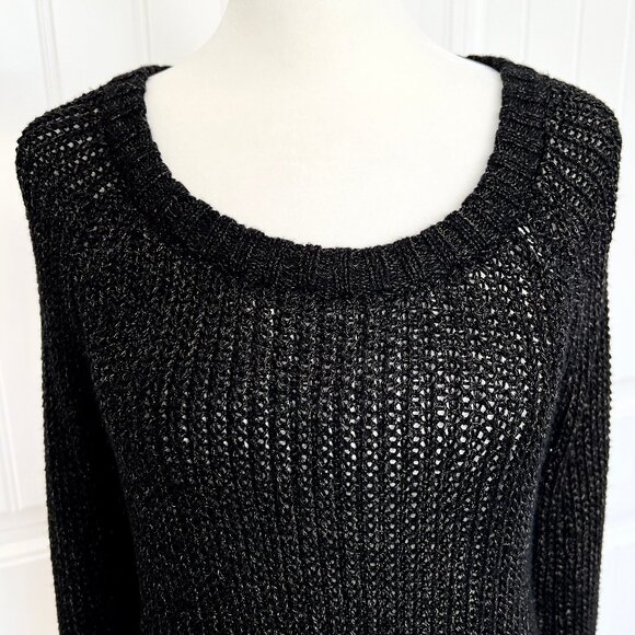 Heather by Bordeaux Black w/ Metallic Gold Flecks Loose Knit Round Neck Sweater - Picture 7 of 9
